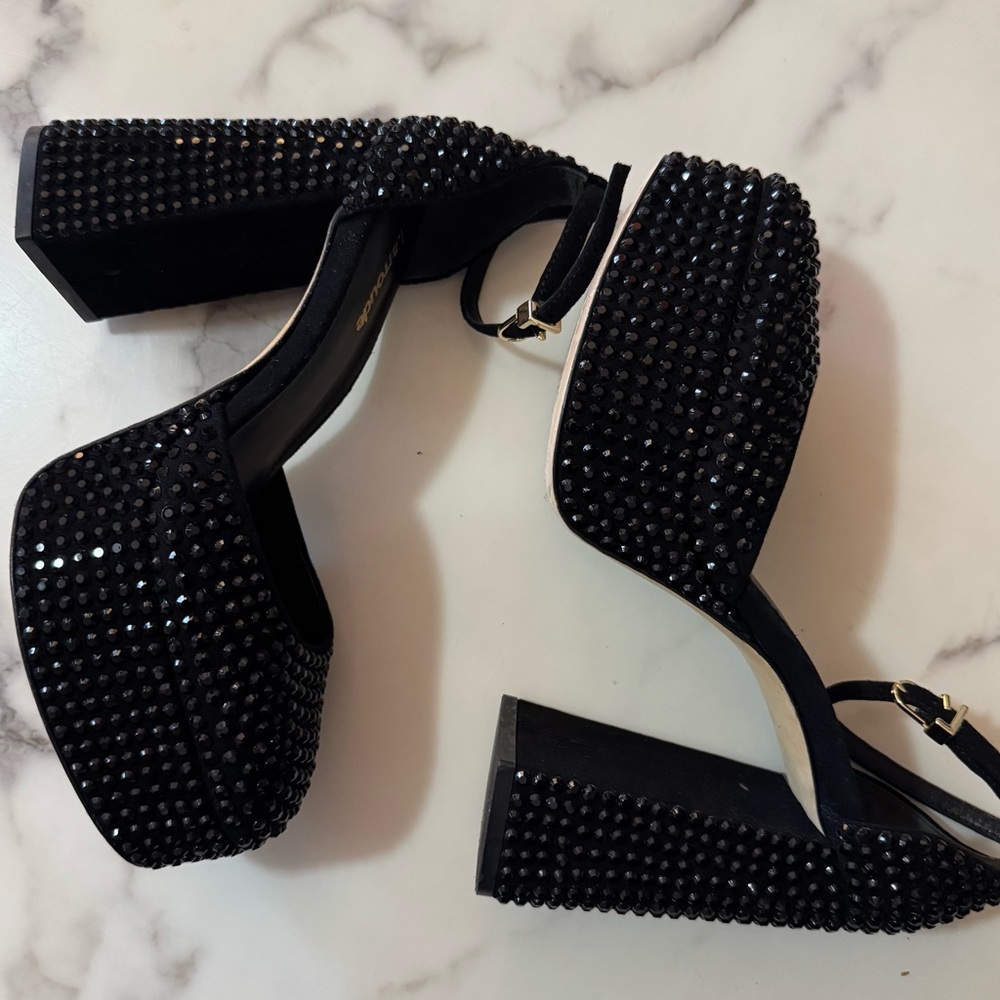 LARROUDE
Women's Ari Embellished High Heel Platforms In Monochrome Black Suede